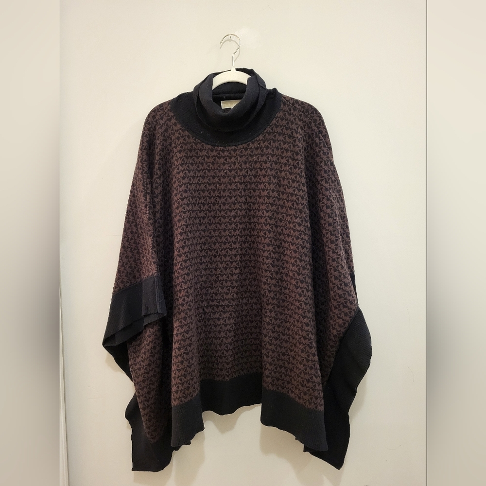 Michael Kors Logo Jacquard Turtleneck Poncho Sweater